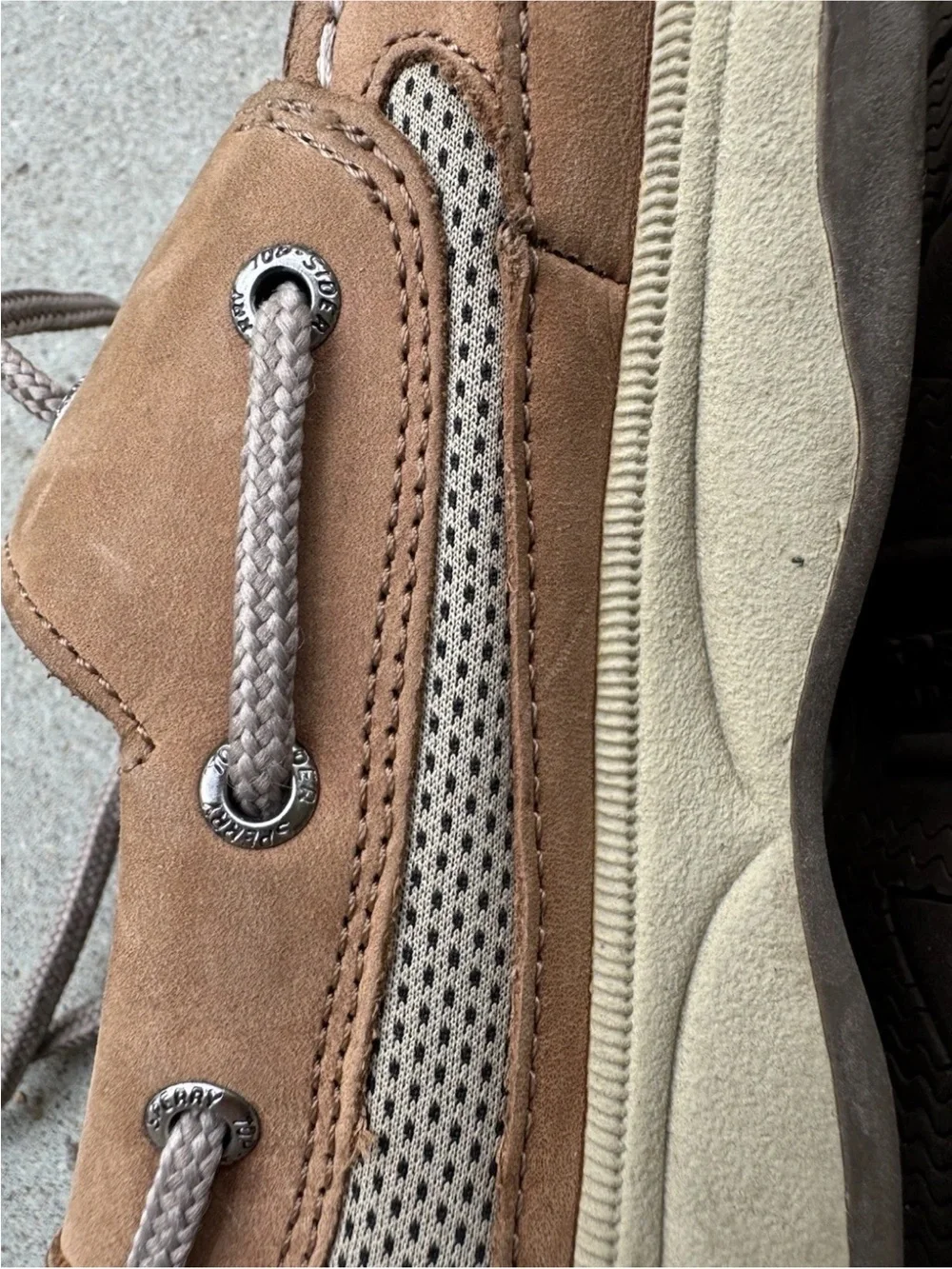 Sperry Boys 5 Top Siders Brown Tan Lanyard Boat Shoes YB46122A